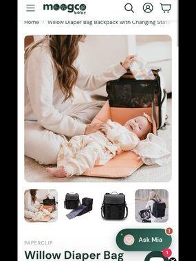 Willow Diaper Bag Backpack - Black/grey or Beige/light orange.